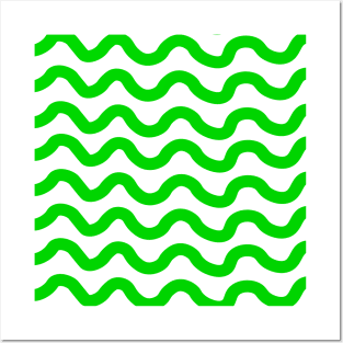 Green horizontal wavy lines pattern Posters and Art